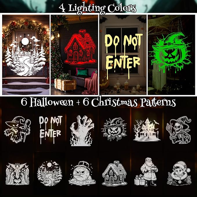 12 in 1 Halloween Projector Outdoor Decoration and Christmas Projector Lights, 2025 Upgraded 3D HD