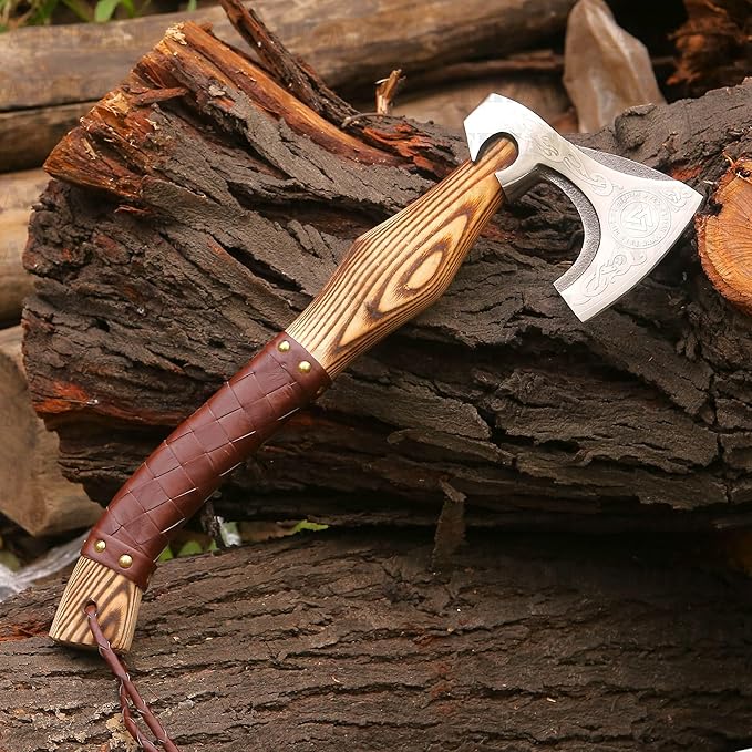 Viking Axe Gift Vikings Knife with Sheath | Hand Forged Real Handmade Outdoor Hunting Camping Axes