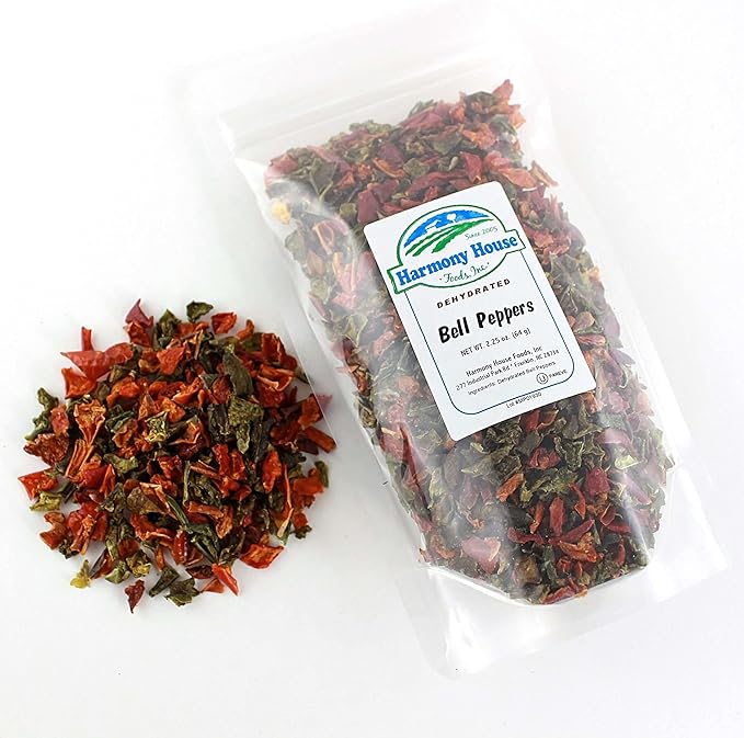 Harmony House Dried Mixed Bell Peppers, Diced ??Dehydrated Vegetables for Cooking, Camping