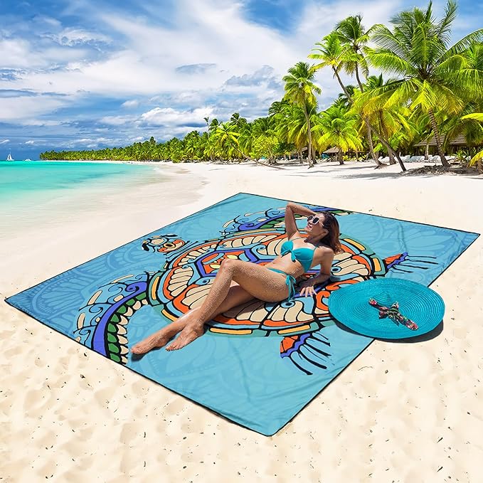 Beach Blanket Waterproof Sandproof Beach Mat 79" X 83"/10'x9'for 2-8 Adults Quick Drying Outdoor