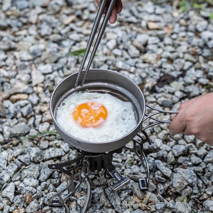 iBasingo Titanium Pot Pan Set with Folding Handle - Ultralight Portable Outdoor Cookware Mess Kit
