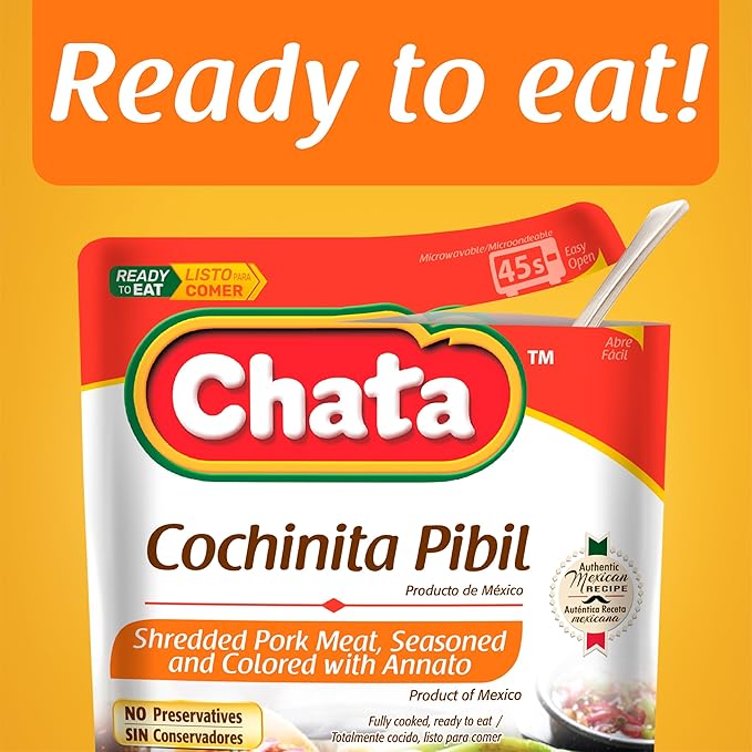 Chata Seasoned Shredded Meat 8.8oz Pouch (Pack of 1) (Select Flavor Below) (Cochinita Pibil).