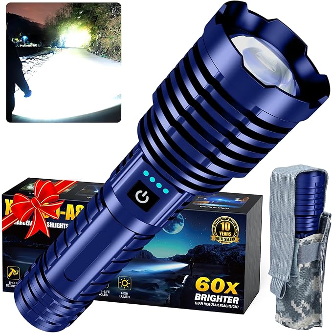 Super Bright Rechargeable LED Flashlights, 5000.000 True High Lumens, Powerful Tactical Flashlight