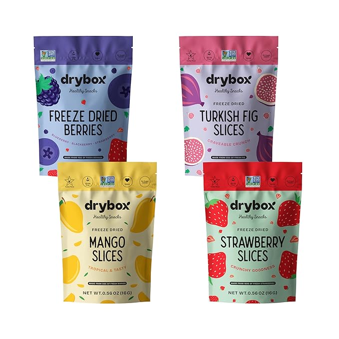 Drybox Freeze Dried Fruits Variety Pack (Strawberry, Mango, Berry Mix, Fig) | 100% Natural Fruit |