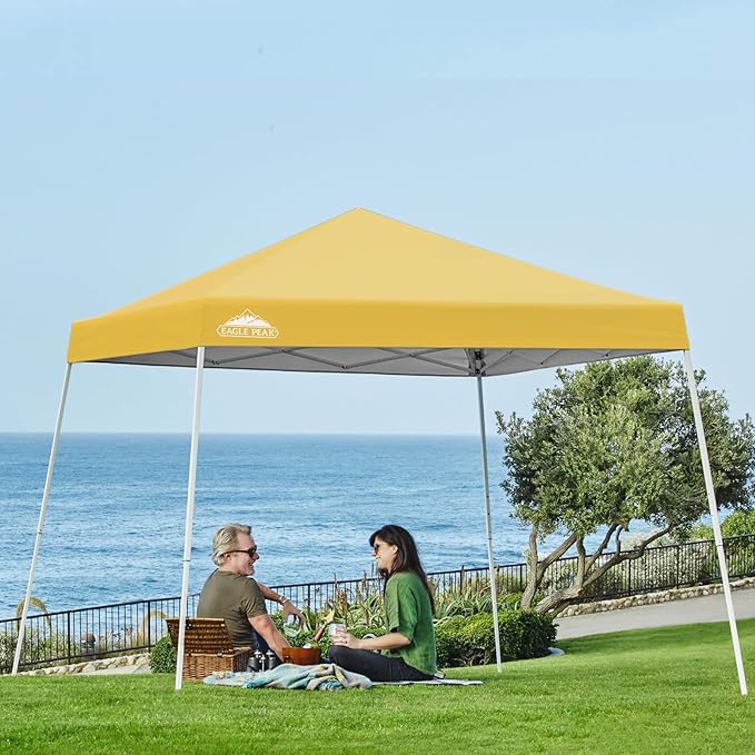 EAGLE PEAK 10x10 Slant Leg Pop-up Canopy Tent Easy One Person Setup Instant Outdoor Beach Canopy