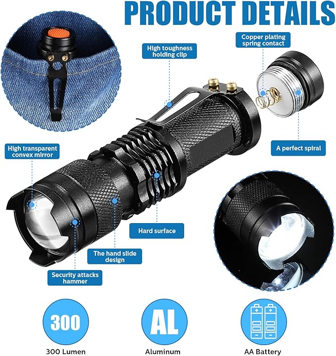 Fumete 20 Pieces LED Flashlight Mini 3 Mode Tactical Torch Small Water Resistant Pocket Flash Light