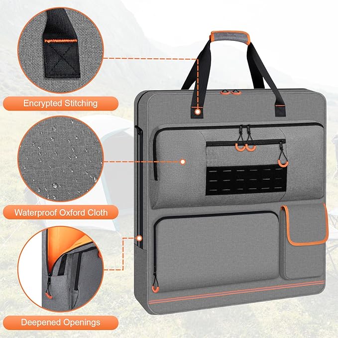 Solar Panel Storage Bag with Orange Lining, Deepened Opening, Zipper with Pull and Multi-Accessory