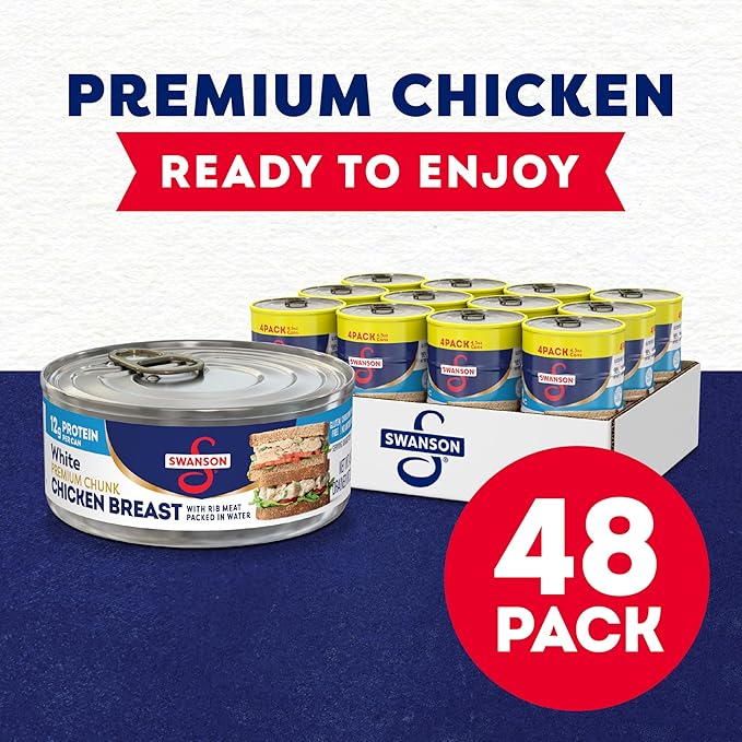 Swanson White Premium Chunk Chicken Breast with Rib Meat in Water, 4.5 oz. (Pack of 4) 48 qty.