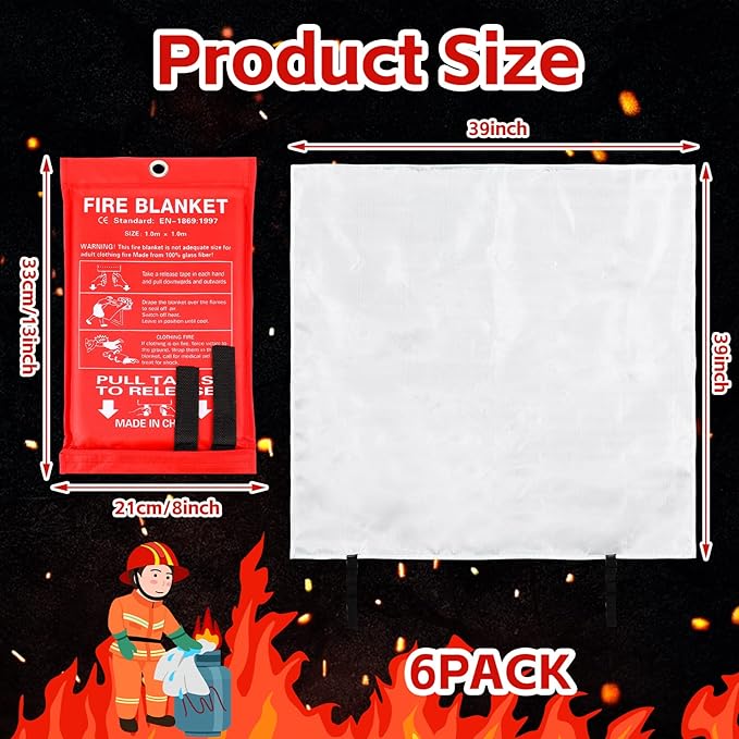 Macarrie 6 Pack 39??x 39??Fire Blanket Emergency for Home and Kitchen Safety Suppression Blanket