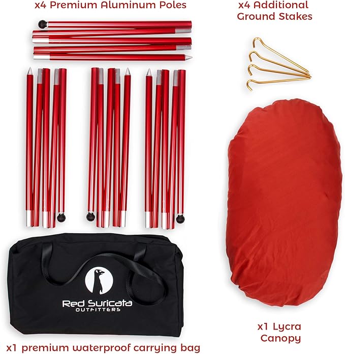 Red Suricata Family Beach Tent & Beach Canopy, UPF50 Sun Beach Shade, Sunshade with 4 Aluminum