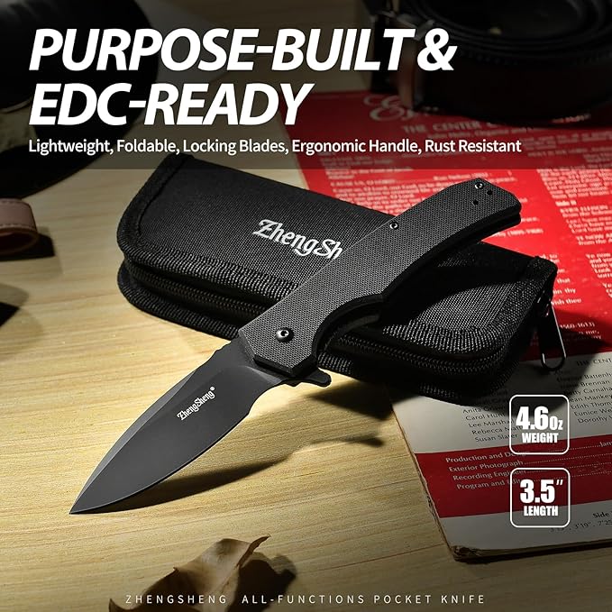 Praxis Folding Pocket Knife, 3.6" PVD Titanium Coating D2 Steel Blade Foldable Knife with G10