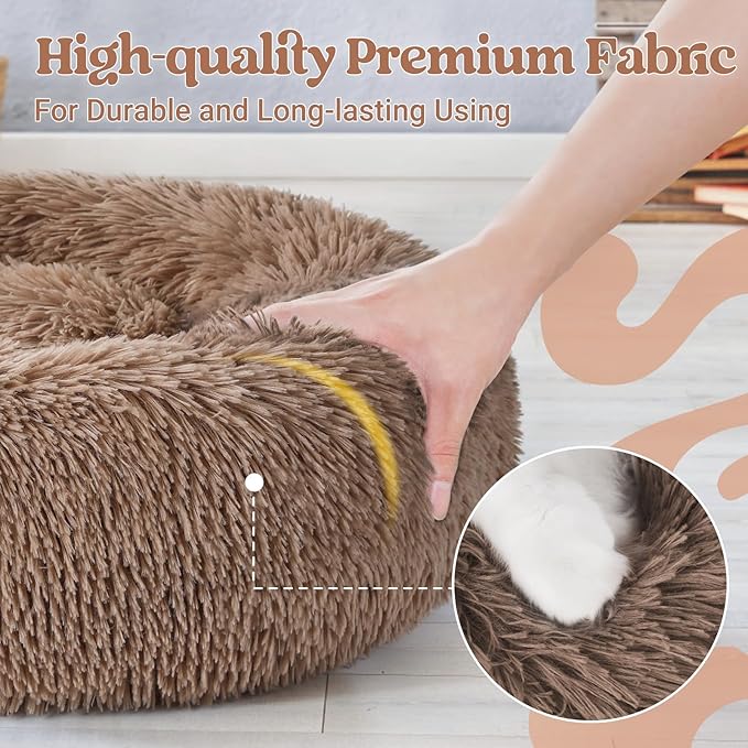 rabbitgoo Cat Beds for Indoor, 20 inches Machine Washable, Fluffy Round Pet Bed Non-Slip, Calming