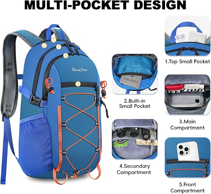 Seektop 20L Foldable Waterproof Hiking Backpack, Ultralight Small Lightweight Daypack Packable