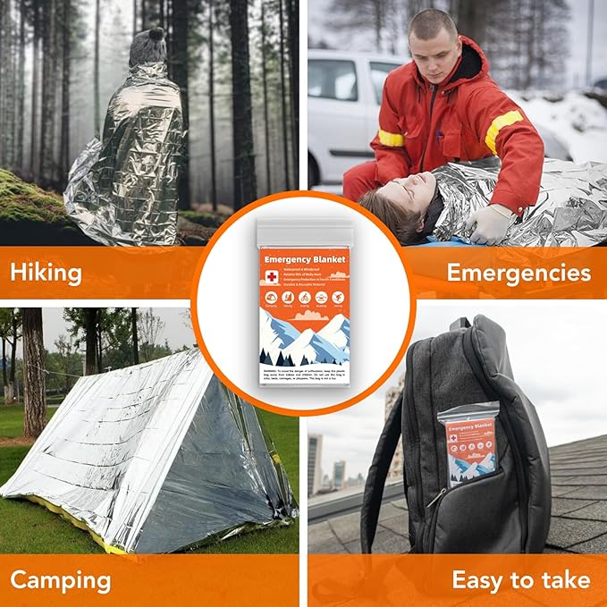 50 Pack Emergency Thermal Blanket Survival, Mylar Blankets for Outdoor, Space Blanket, Silver Foil