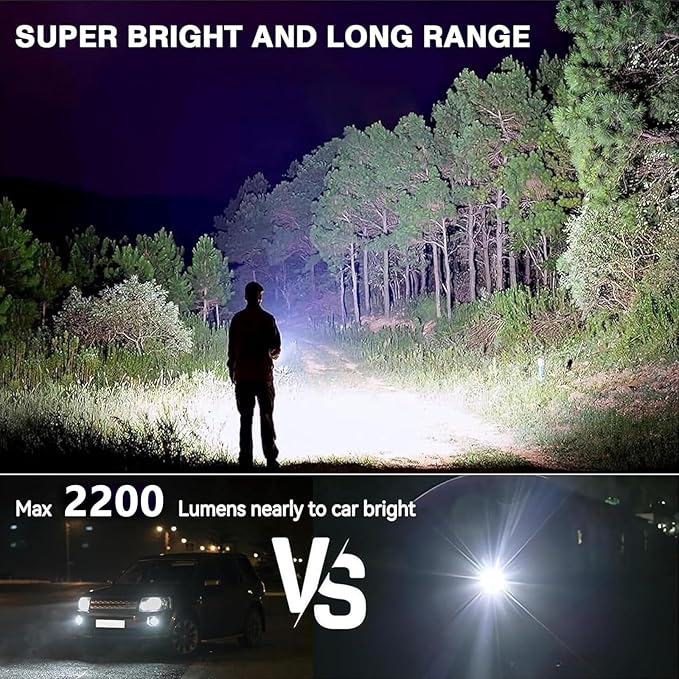 Rechargeable Flashlights 2200 High lumens, Super Bright LED Tactical Flashlight, Zoomable, IPX6