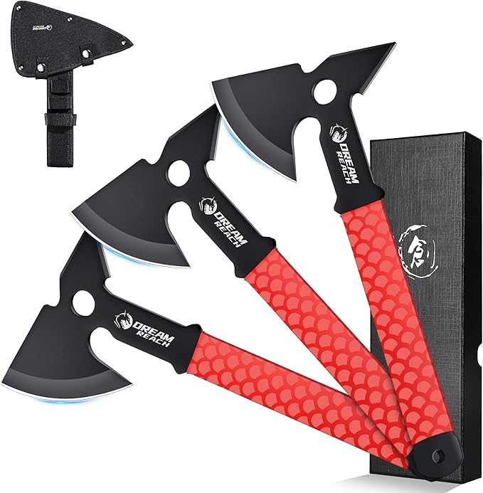 Dream Reach Throwing Axe Set - 3PCS Full Tang Throwing Hatchets with TPR Rubber Sleeve and