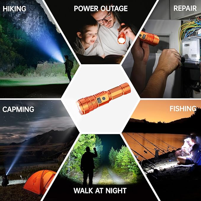 Flashlights High Lumens Rechargeable, LED Super Bright Flash Light Long Beam, Zoomable Linternas