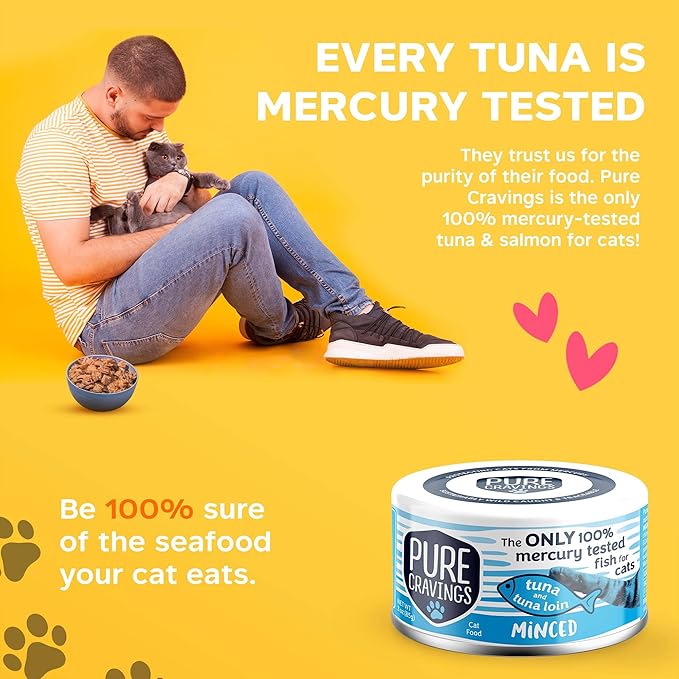 Pure Cravings Minced Tuna and Tuna Loin Wet Canned Cat Food, 100% Mercury-Tested, Moist Can Fish
