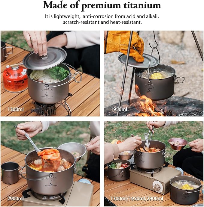 Boundless Voyage Titanium Hanging Pot for Outdoor Camping Backpacking Hiking Ultralight Portable