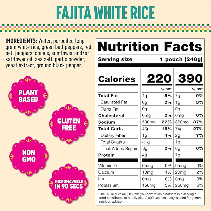 SOMOS Fajita White Rice - Gluten Free, Vegan, Non-GMO & Microwavable - Authentic Mexican Flavor