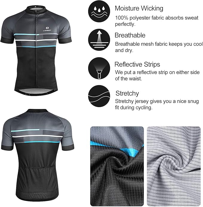 LAMEDA Men's Cycling Jersey Breathable Lightweight Bike Jersey Short Sleeve Quick Dry Moisture