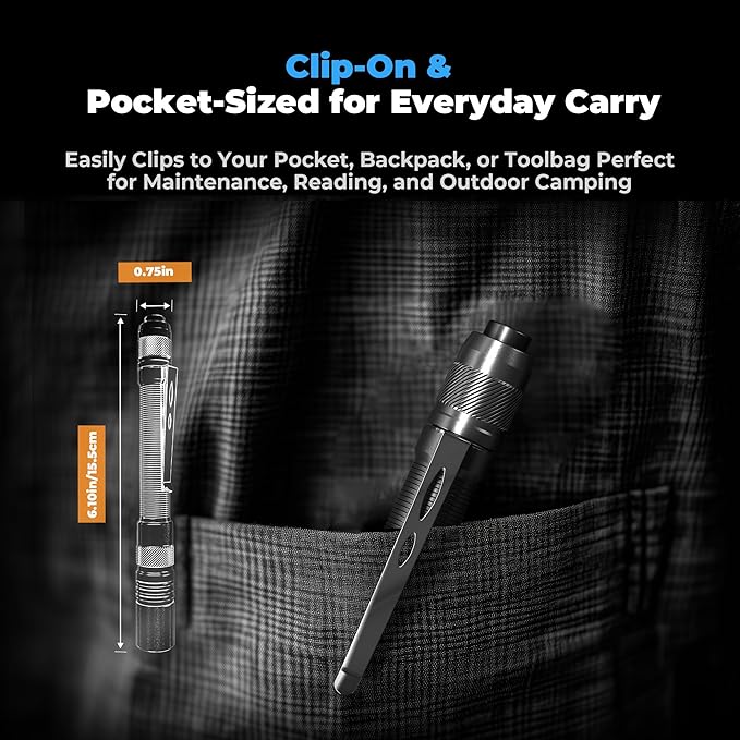 Rechargeable Pen Light Flashlight, 800LM Zoomable Pocket Flashlights with Clip Dual Modes LED Pen