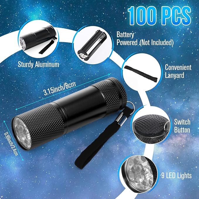 VIHOSE 100 Pcs Mini Flashlights Bulk, Bright Flashlights Set, Aluminum LED Handheld Torches for