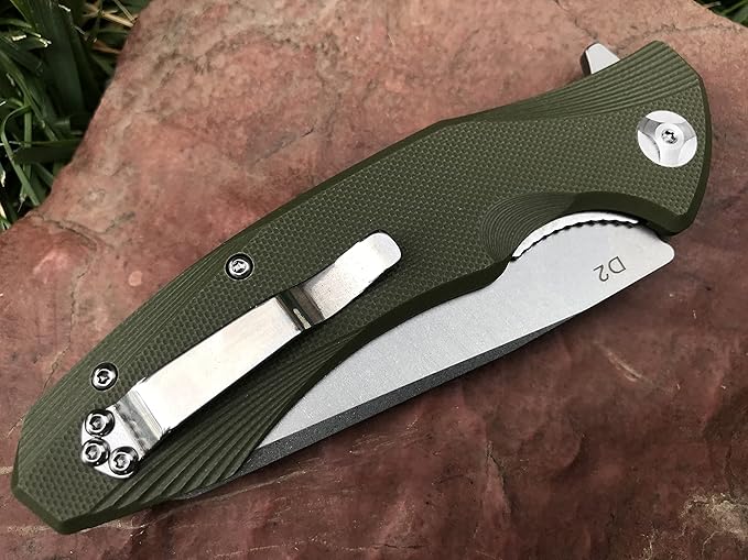 TACTICAL GEARZ Pocket Knife for EDC, G10 Handle, D2 Steel Stonewashed Blade, Includes Sheath (Zeta