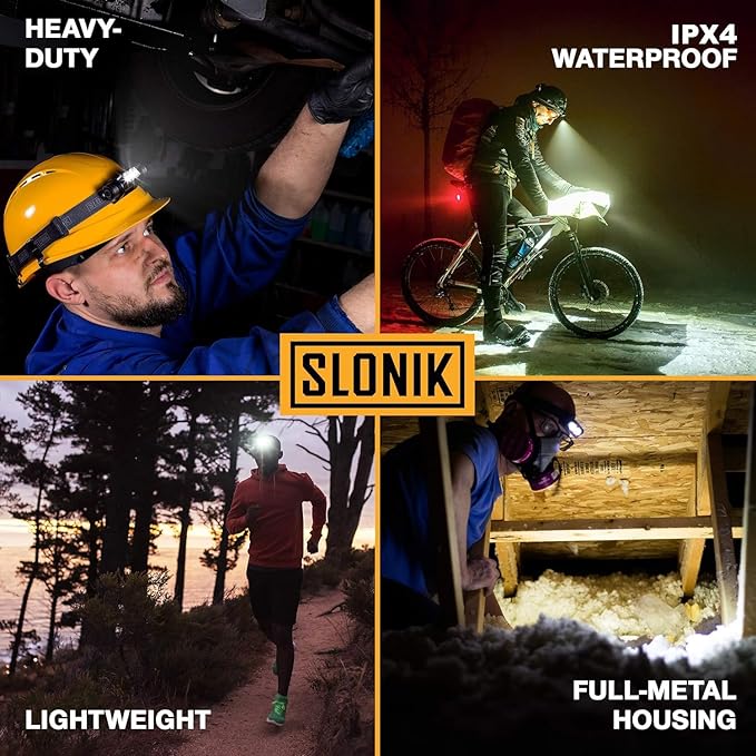 SLONIK Rechargeable Headlamp for Adults - 1000 Lumens Super Bright 60 ft Beam LED Flashlight