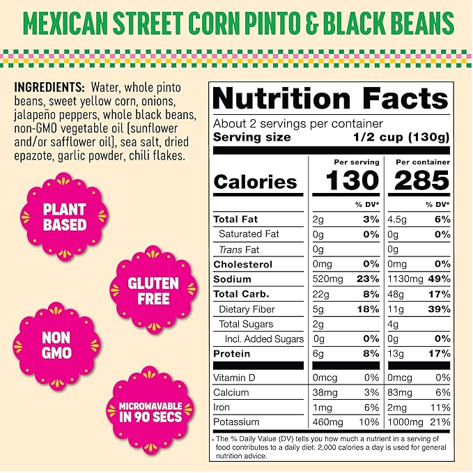 SOMOS Mexican Street Corn Pinto & Black Beans | Gluten Free, Non-GMO, Vegan Ready-to-Eat