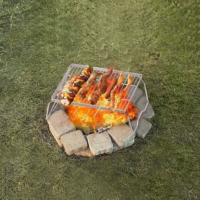 REDCAMP 13.6" Small Folding Campfire Grill, 304 Stainless Steel Firepit Grill Grate, Heavy Duty