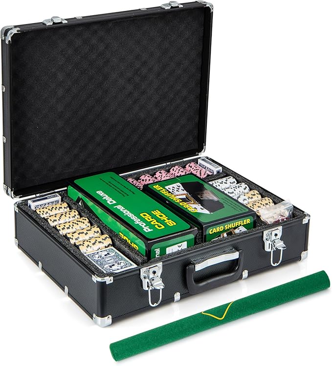 GYMAX Poker Chips Set, 600 PCS Texas Hold 'em Casino Chip Set w/Carrying Case, 6 Decks of Cards, 5