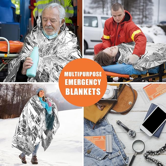 Emergency Mylar Thermal Blankets -Space Blanket Survival kit Camping Blanket (4-Pack). Perfect for