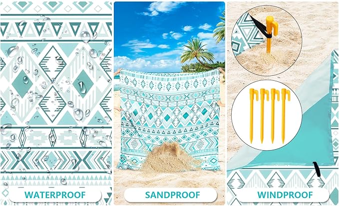 Beach Blanket Waterproof Sandproof Beach Mat 79" X 83"/10'x9'for 2-8 Adults Quick Drying Outdoor