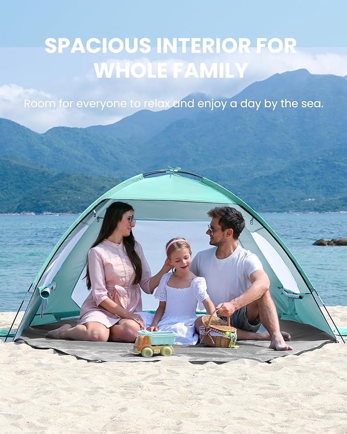OutdoorMaster Beach Tent for 3/4 Person - Easy Setup Sun Shade Shelter, Portable Beach Shade Sun