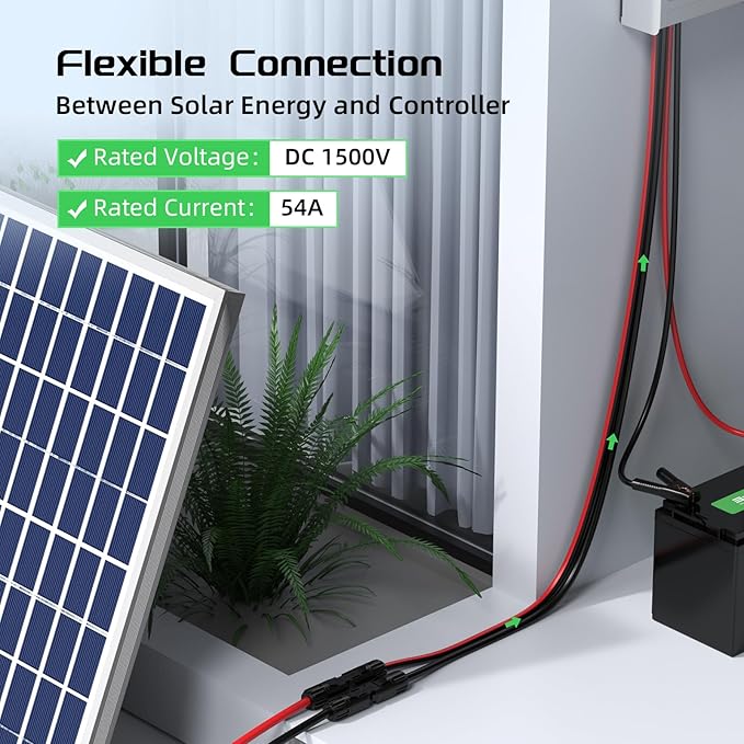Bateria Power 10 Feet 10AWG Solar Panel Extension Cable, 6mm² Twin Wire Conductor Parallel Solar