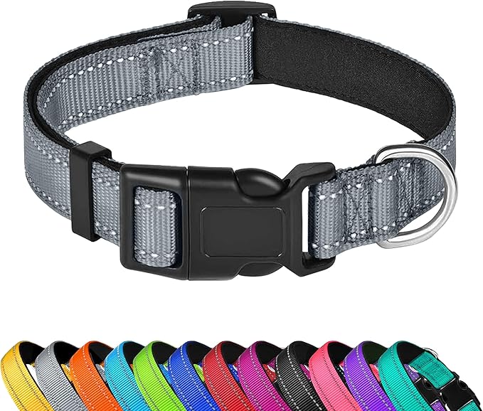Reflective Dog Collar, Adjustable Soft Neoprene Padded Nylon Pet Collars with Buckle for Large