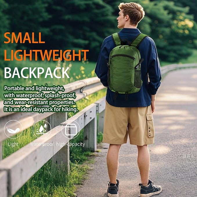 Small Hiking Daypack,15L Water-Resistant Hiking Backpack Packable Lightweight Travel Day Pack for