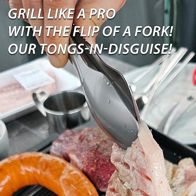 PortableAnd 4-in-1 Camping Utensil Set: Spoon, Spork, Knife, Tongs - Stainless Steel Multi Tool for