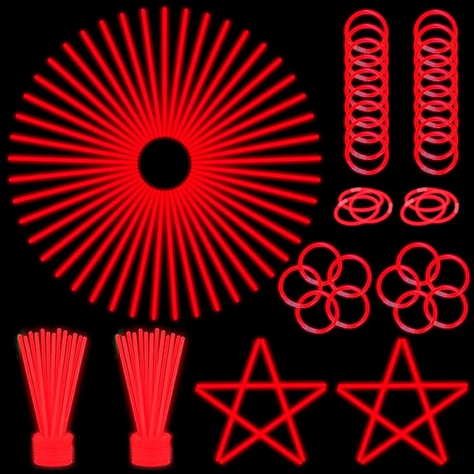 ILHSTY 100 Pcs 8'' Red Glow Sticks Glow Necklaces In The Dark Party Favors Supplies Bright