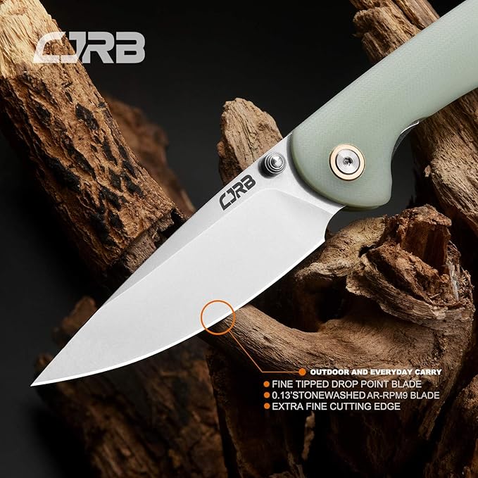 CJRB Feldspar Pocket Folding Knife Stonewash AR-RPM9 Steel Blade G10 Tactical Handle EDC Knives