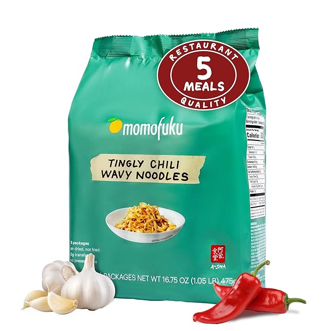 Momofuku Tingly Chili Ramen Noodles by David Chang, 5 Count (Pack of 1) Air-Dried Vegan Instant