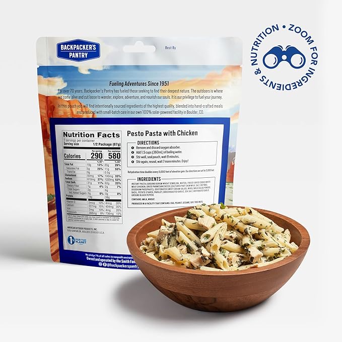 Backpacker's Pantry Pesto Pasta with Chicken | Freeze Dried Backpacking & Camping Food, 6 Count