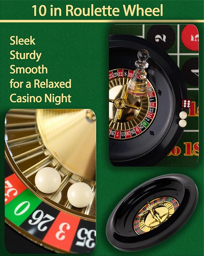 5 in 1 Casino Game Pro Set: 100 Pro Poker Chip, Blackjack+Roulette Wheel+Craps+Texas Holdem+Poker