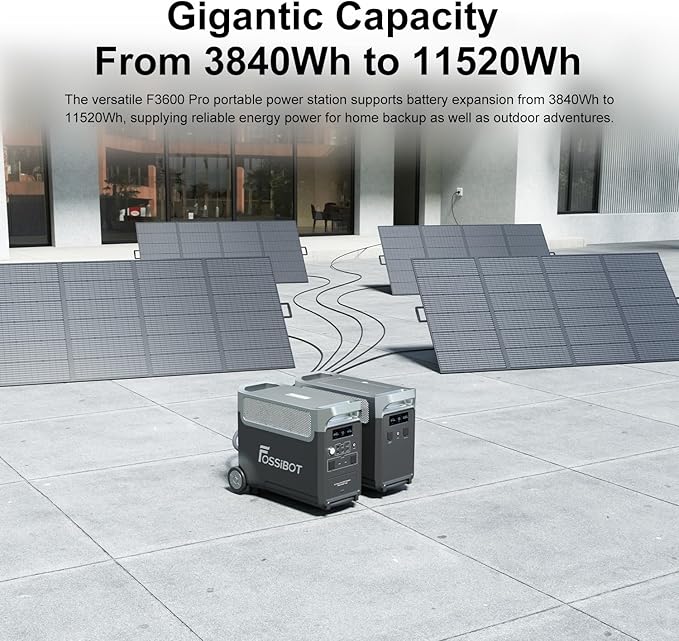 FOSSiBOT 3600 PRO Portable Power Station, 3 x 230 V AC Output 3600 W/3840Wh LiFePO4 Battery