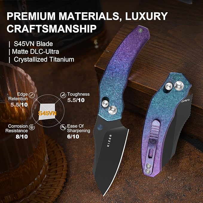 Kizer Mini Bulldog Pocket Knife, 2.5??S45VN Sheepsfoot Blade Folding Knife with DCL Coating
