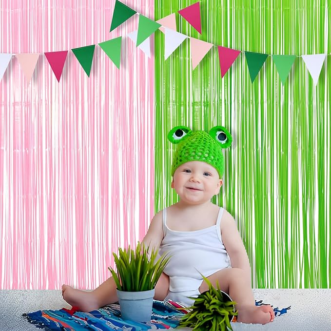 BRAVESHINE Party Streamers Backdrop - 2 Pack 3.2ft X 8.2ft Tinsel Foil Fringe Curtains for