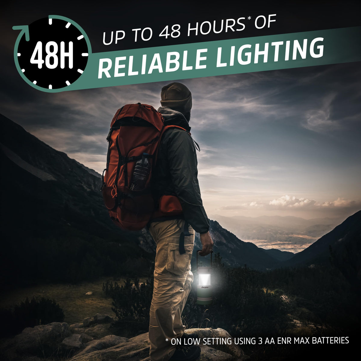 Energizer S-500 Hybrid Power Camping Lantern, Solar, Rechargeable, or AA Battery Powered, IPX4