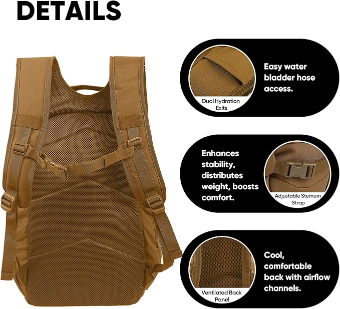 35L Tactical Backpack for Men, MOLLE Military Bug Out Bag, Waterproof Rucksack for Hiking with
