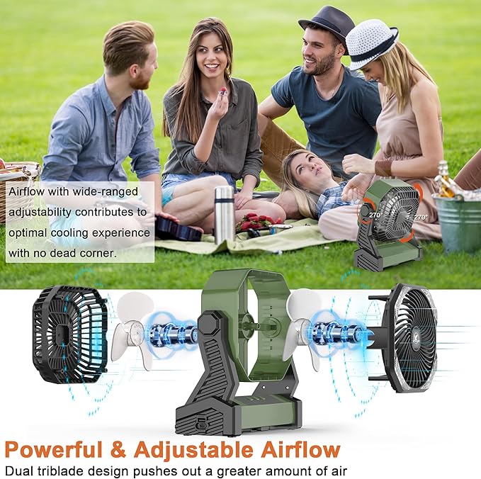 KITWLEMEN 20000mAh Battery Powered Camping Fan - 58H Max Cooling, Rechargeable Battery Operated